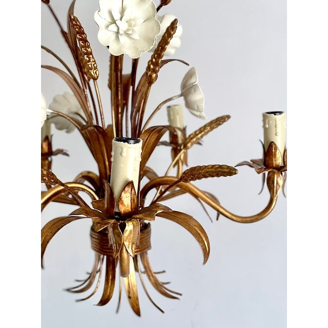 Gilt Tole Floral and Wheat Chandelier, 1960 For Sale - Image 11 of 18
