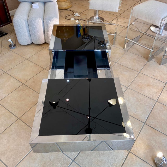 Coffee Table and Bar in Stainless Steel with Glass Top, 1970s For Sale - Image 3 of 6