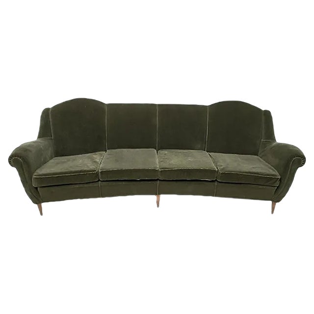 Mid-Century Italian Modern Curved Velvet Sofa, 1950s For Sale