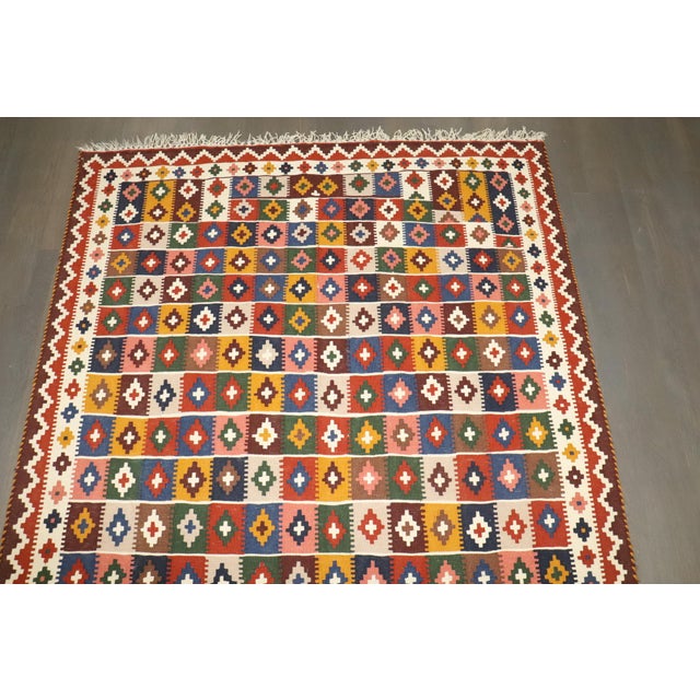 a mid-20th-century Century Colorful Persian Qaushgai Kilim Details rug no. j4672 size 5' x 9' 5" (152 x 287 cm)