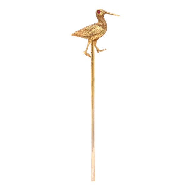 Vintage 14k Gold & Ruby Figural Sand Piper Stickpin For Sale