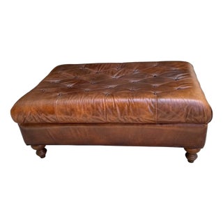 Vintage Tufted Leather Chesterfield Ottoman For Sale