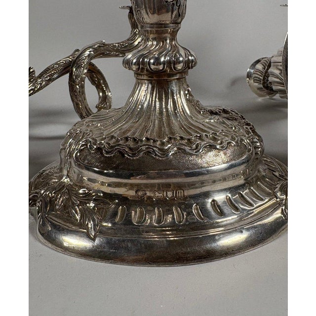 Pair of Rococo Candelabra in Solid Silver 950, Louis XV Style, 18th Century For Sale - Image 11 of 11