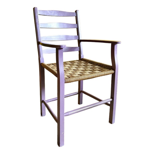 Danish Vintage Ladderback Armchair Featuring a Hand-Woven Rush For Sale