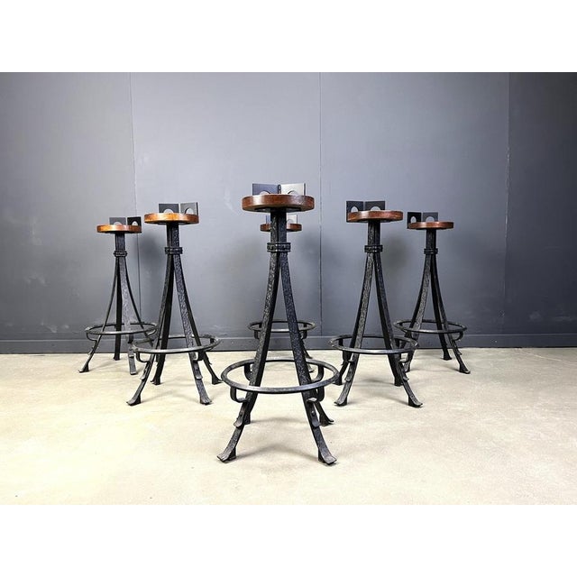 Brutalist Vintage Brutalist Wrought Iron Bar Stools, 1970s, Set of 6 For Sale - Image 3 of 17