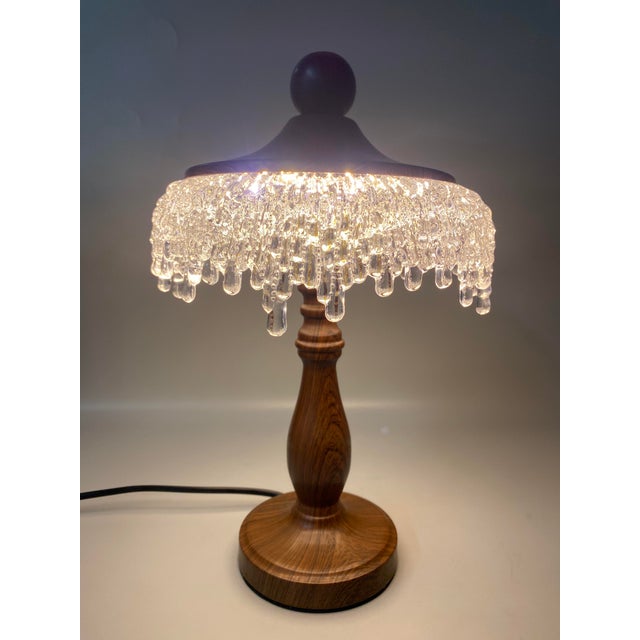 Art Deco Retro Wood Grain Crystal Table Lamp For Sale - Image 3 of 12