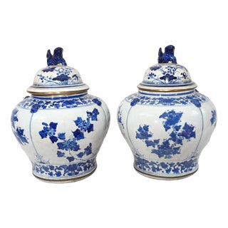Nanking Porcelain Temple Jars in Blue and White For Sale