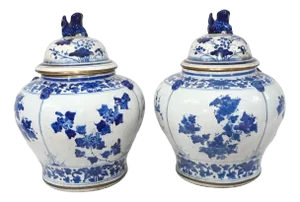 Nanking Porcelain Temple Jars in Blue and White