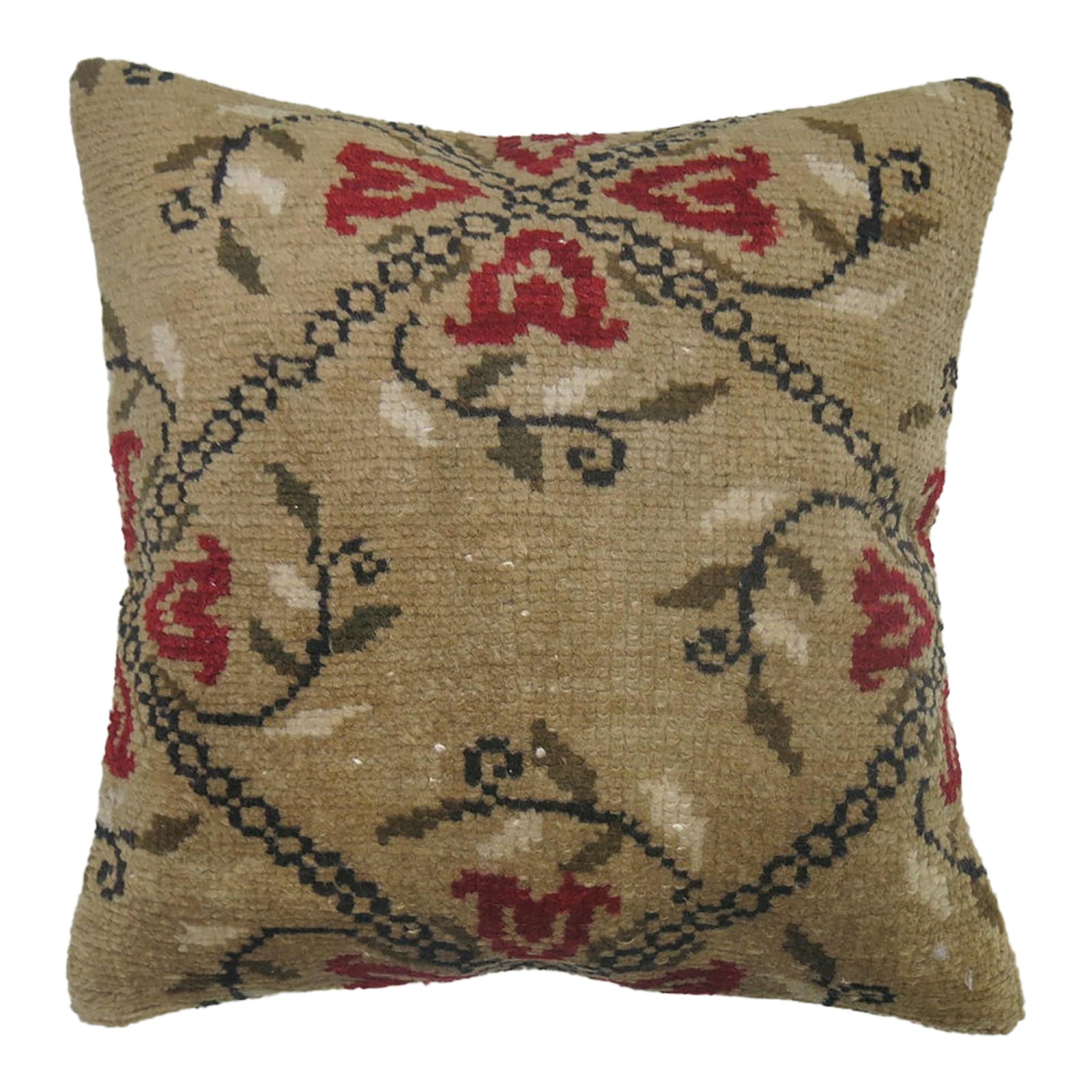 Mid 20th Century Large Camel Color Floral Turkish Pillow | Chairish