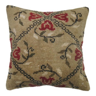 Mid 20th Century Large Camel Color Floral Turkish Pillow For Sale