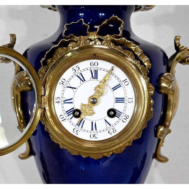 Metal Louis XVI Style Gilded Bronze Clock & Vases, Set of 3 For Sale - Image 7 of 18