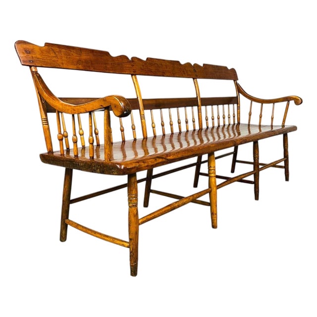 19th Century American Windsor Bench, Pine & Poplar, Heirloom Quality For Sale