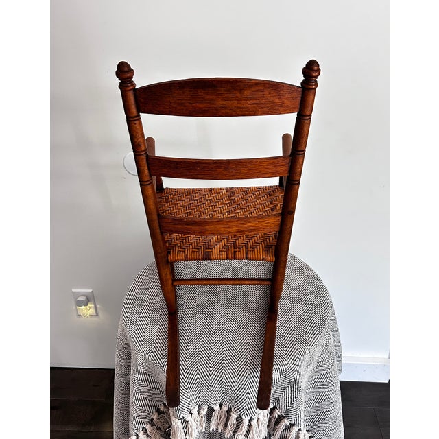 Mid 20th Century Vintage Solid Wood Child’s Rocking Chair With Woven Rush Seat Colonial Revival Style For Sale - Image 5 of 13