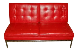 Knoll Tufted Leather Slipper Sofa With Label in Lipstick Red