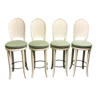 Vintage Italian Shell Back Grotto Swivel Barstools - Set of 4 For Sale