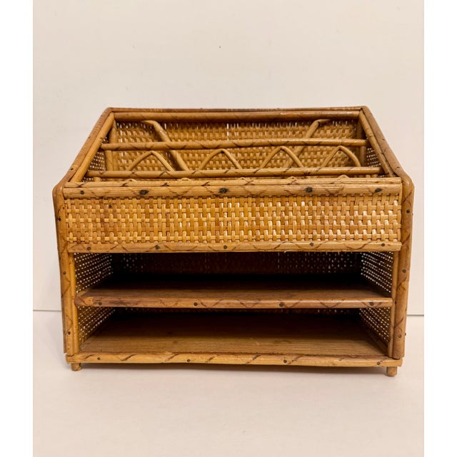 Wood Vintage Bamboo and Rattan Letter Holder Desk Organizer For Sale - Image 7 of 8