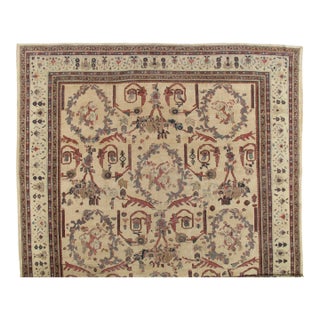 Antique Persian Sultanabad Carpet Handmade Oriental Rug, Ivory, Gold, Green Blue For Sale