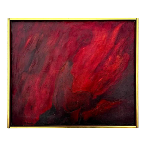 Vintage Boho Abstract Red Painting in Gold Frame