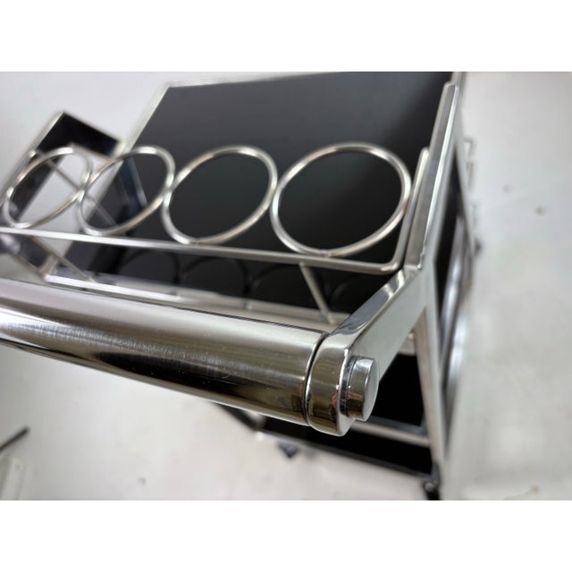 Vintage Chrome and Black Glass Bar Trolley After Ralph Lauren For Sale - Image 4 of 11