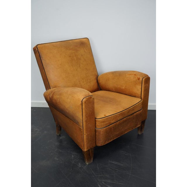 Industrial Vintage French Cognac-Colored Leather Club Chair, 1940s For Sale - Image 3 of 16