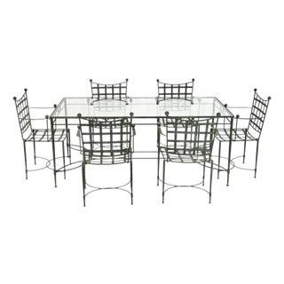 1970s Mario Papperzini for Salterini Iron Patio Dining Set, 6 Chairs & Matching Table, Attributed For Sale