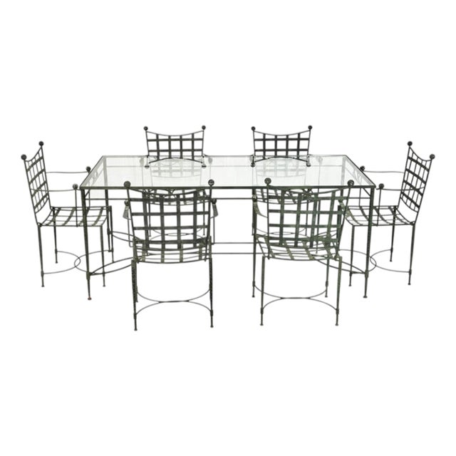 1970s Mario Papperzini for Salterini Iron Patio Dining Set, 6 Chairs & Matching Table, Attributed For Sale