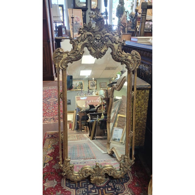 Antique French Gild Wood & Plaster Wall Mirror For Sale - Image 9 of 15