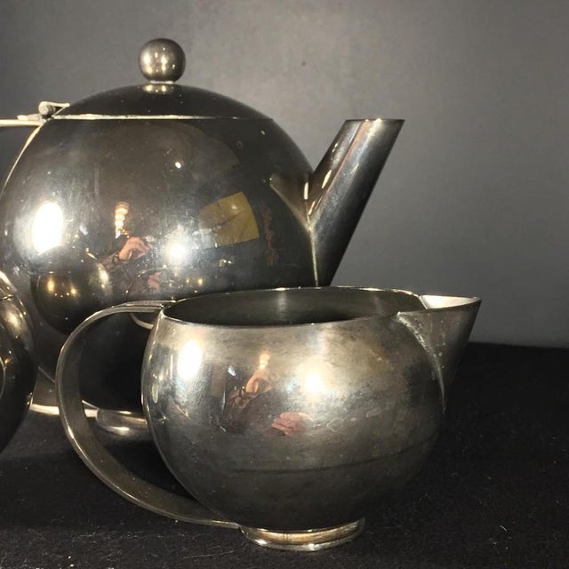 Modern Art Deco Modernist Silver Metal Tea or Coffee Service, 1940s, Set of 3 For Sale - Image 3 of 9