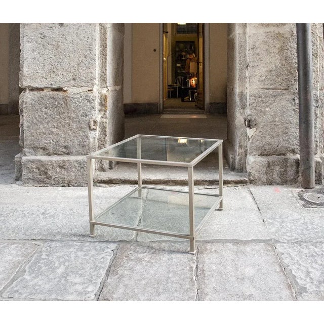 Table with nickel-plated metal frame and glass floors. Italian Production 70's