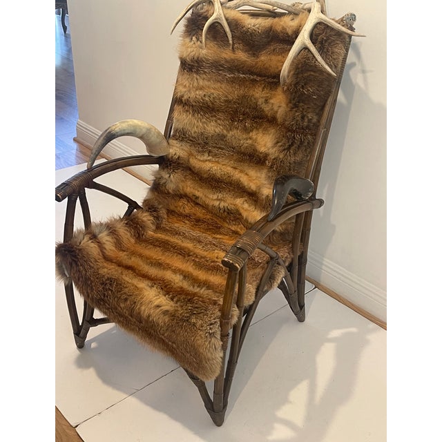 Rustic Reduced- Vintage Adirondack Rustic Armchair With Antlers and Fox Fur For Sale - Image 3 of 5