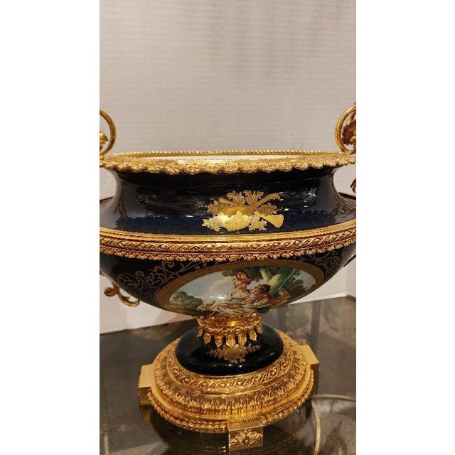 Blue Early 20th Century French Gilt Limoges Style Porcelain Handled Centerpiece For Sale - Image 8 of 9