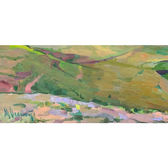 Rural Landscape Antique Painting Original Soviet Art Ukrainian Artist Osenniy m.s. 57,5-120 1970e For Sale - Image 4 of 6