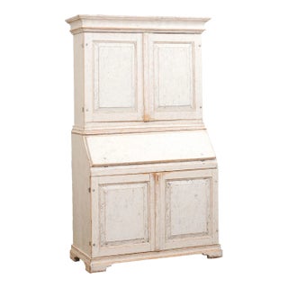 Swedish 1856 Two-part Painted Secretary with Four Doors and Slant Front Desk For Sale