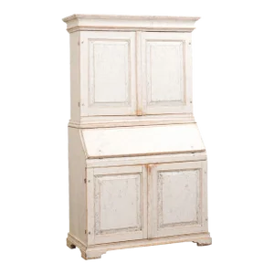 Swedish 1856 Two-part Painted Secretary with Four Doors and Slant Front Desk