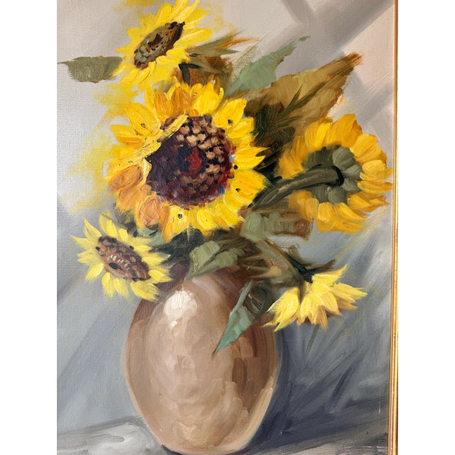 Vintage A. Vincenzi Sunflower Still Life Oil Painting, Framed/ Sold For Sale - Image 4 of 10