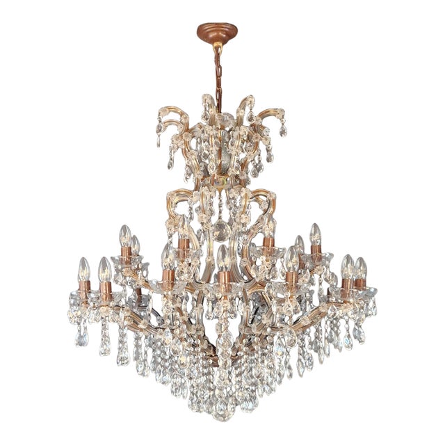 Large Antique Crystal Chandelier Restored Italian Bohemian Style Vintage For Sale