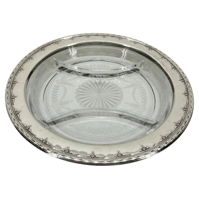 Neoclassical Early 20th Century Neoclassical Sterling Silver & Cut Glass Crudite Tray by Wallace For Sale - Image 3 of 12