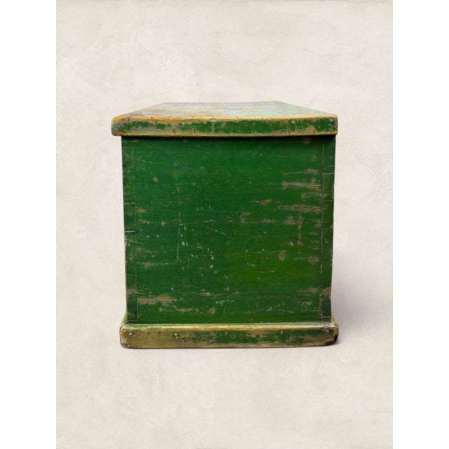 Green Antique English Green Painted Pine Blanket Chest C 1905 For Sale - Image 8 of 11