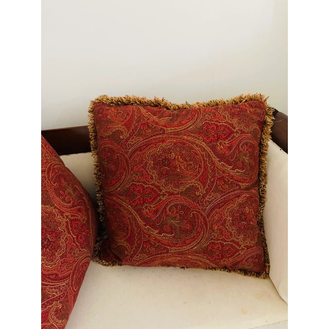 Traditional Ralph Lauren Pair Paisley Pillows With Fringe Duck Feather Down Insert For Sale - Image 3 of 9