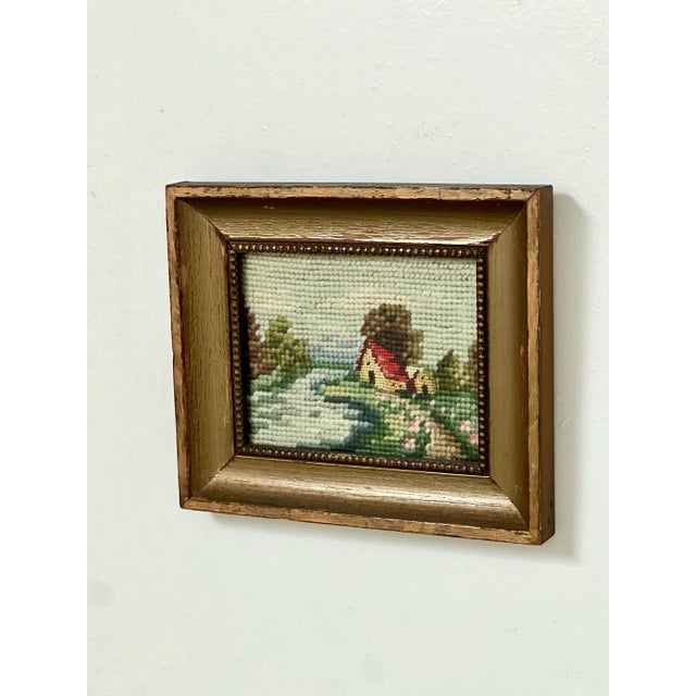 Vintage Mini Framed Countryside Needlepoint Art For Sale - Image 4 of 12