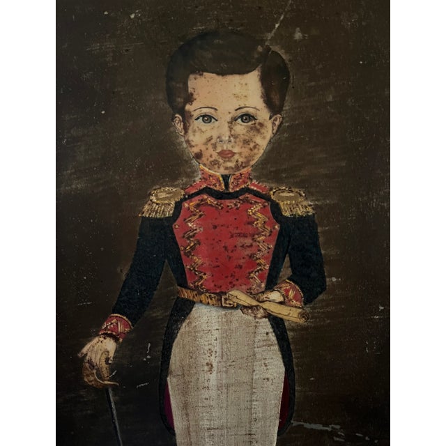 Late 19THC Soldier painting on tin Beautiful patina consistent with age, elegantly detailed. Attributed to Agapito Labios