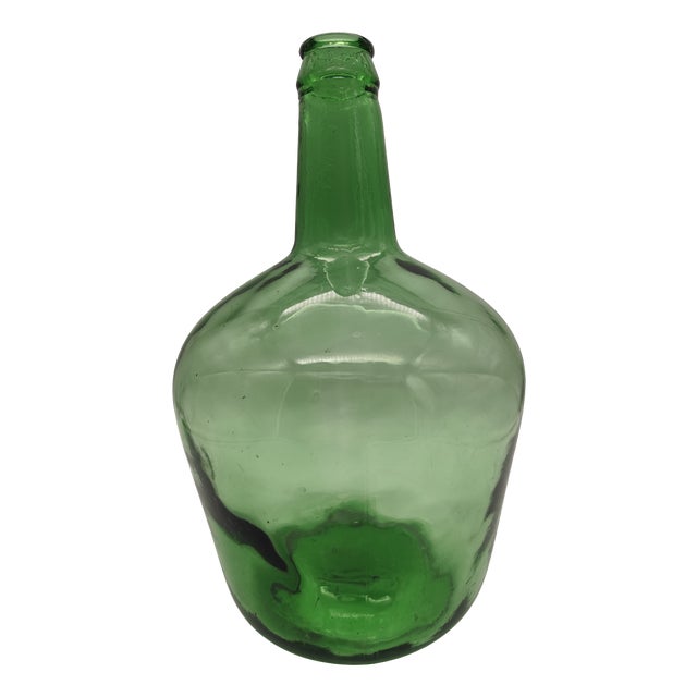 Green Demijohn Balloon Bottle from Viresa Glassworks, Spain, 1970s For Sale