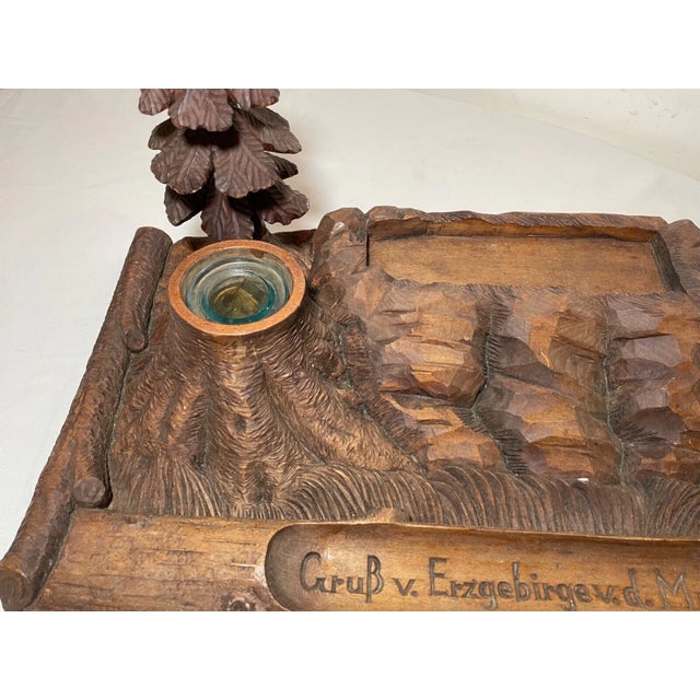 Huge Antique 1800's Carved Black Forest Wood German Desk Inkwell Stand Sculpture For Sale - Image 10 of 14