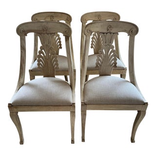 Early 20th Century Vintage Bleached French Empire Style Chairs With Linen Cushion - Set of 4 For Sale