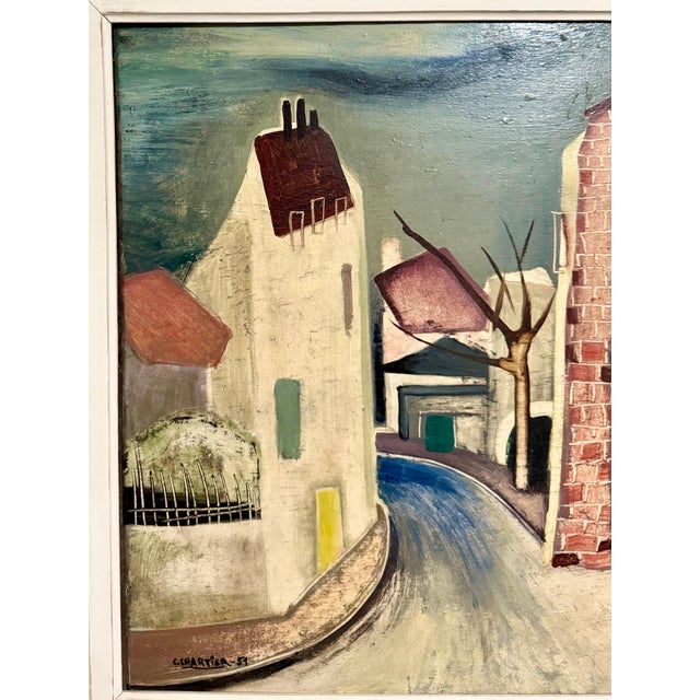 Paint Charles Chartier, Charles Chartier 1951 French Cubist Modernist Oil Painting Surreal Paris Village, 1951 For Sale - Image 7 of 13