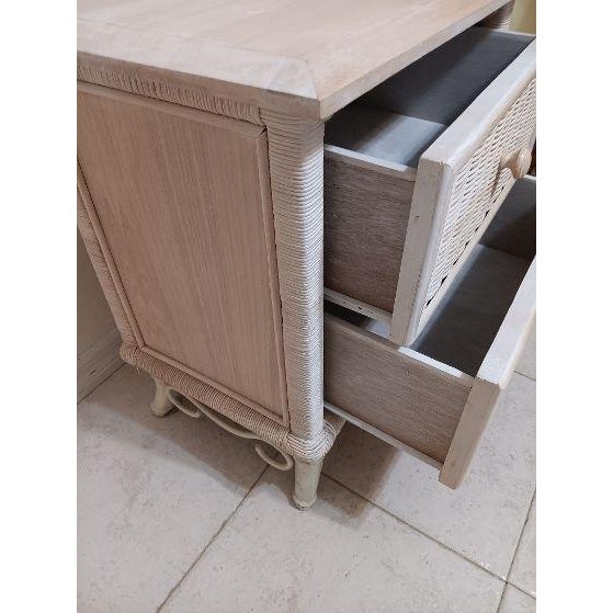 1980s Nightstand Whitewash Wood Wicker Metal Detail Coastal Style For Sale In Naples, FL - Image 6 of 7