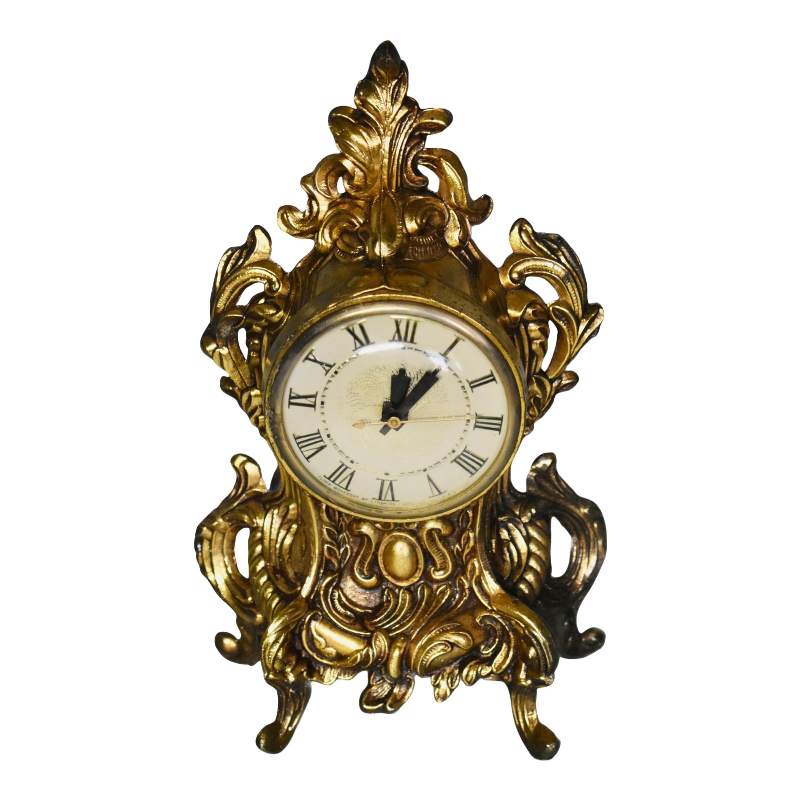 Vintage Ornate Rocco Style Electric Decorative Brass Plated Clock
