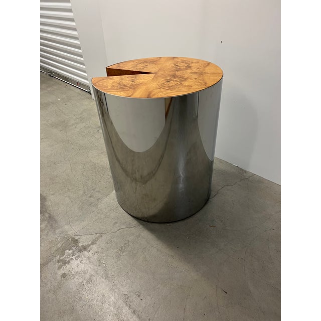 1970s Burlwood and Chrome Pedestal Dining Table by Leon Rosen for Pace For Sale - Image 5 of 8