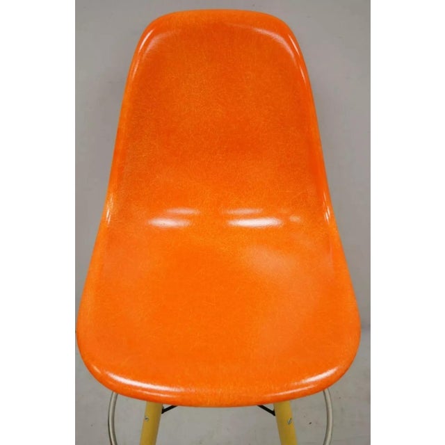 American Modernica Orange Fiberglass Eames Style Shell Case Study Dowel Swivel Barstool For Sale - Image 3 of 11