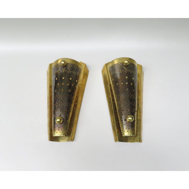 Mid-Century Modern Brass Wall Lights, 1950s, Set of 2 For Sale - Image 3 of 17